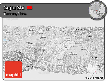 Silver Style Panoramic Map of Gejiu Shi