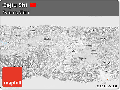 Silver Style Panoramic Map of Gejiu Shi