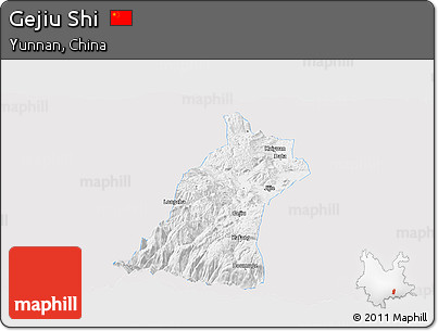 Silver Style Panoramic Map of Gejiu Shi, single color outside