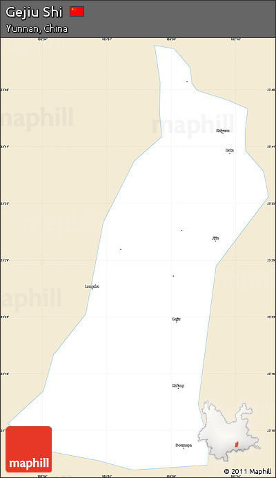 Classic Style Simple Map of Gejiu Shi, single color outside