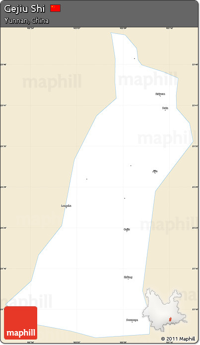 Classic Style Simple Map of Gejiu Shi, single color outside