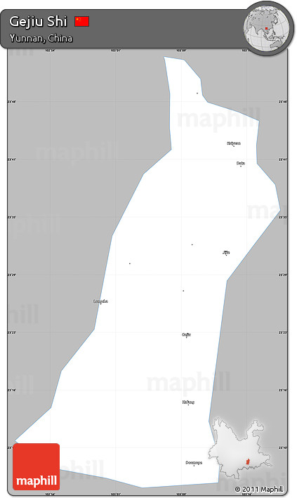 Gray Simple Map of Gejiu Shi, single color outside
