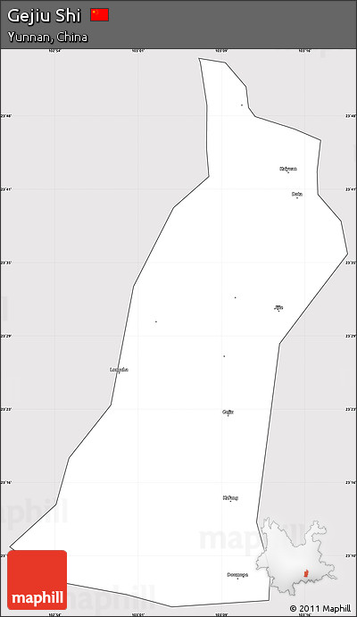 Silver Style Simple Map of Gejiu Shi, cropped outside