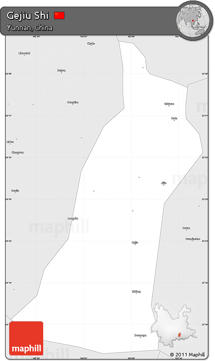 Silver Style Simple Map of Gejiu Shi