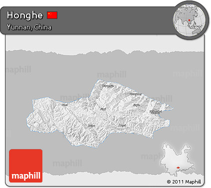 Gray 3D Map of Honghe, single color outside