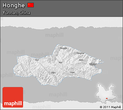 Gray 3D Map of Honghe, single color outside