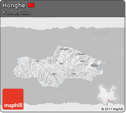 Gray 3D Map of Honghe, single color outside