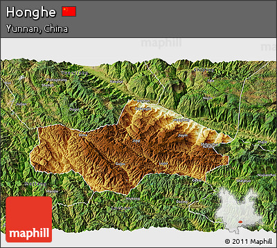 Physical 3D Map of Honghe, satellite outside