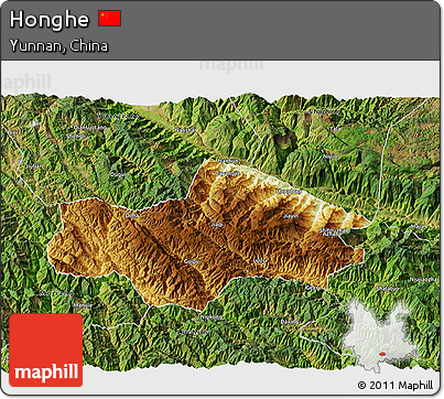 Physical 3D Map of Honghe, satellite outside