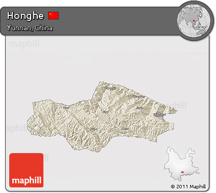 Shaded Relief 3D Map of Honghe, cropped outside