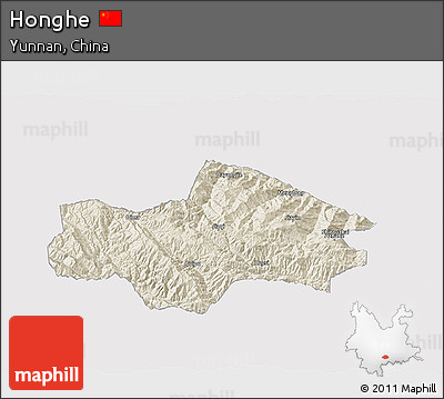 Shaded Relief 3D Map of Honghe, cropped outside