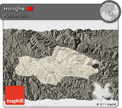 Shaded Relief 3D Map of Honghe, darken