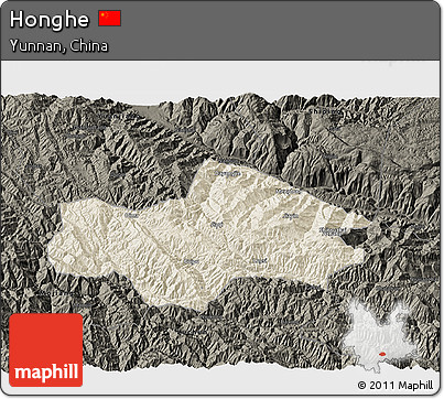 Shaded Relief 3D Map of Honghe, darken