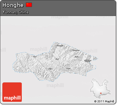 Silver Style 3D Map of Honghe, single color outside