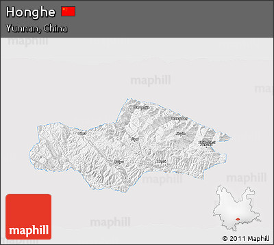 Silver Style 3D Map of Honghe, single color outside