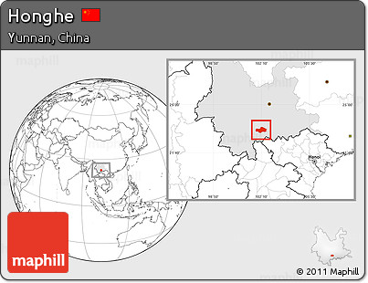 Blank Location Map of Honghe, highlighted parent region