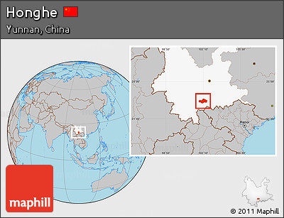 Gray Location Map of Honghe, highlighted parent region