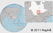 Gray Location Map of Honghe, highlighted parent region, hill shading
