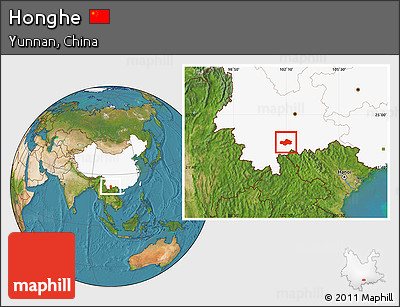Satellite Location Map of Honghe, highlighted country