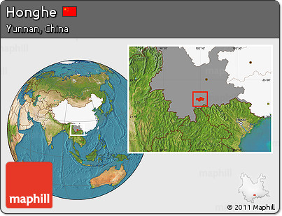 Satellite Location Map of Honghe, highlighted country, highlighted parent region