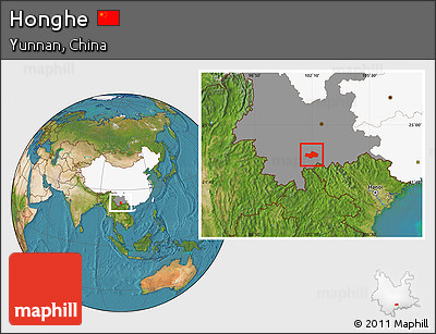 Satellite Location Map of Honghe, highlighted country, highlighted parent region