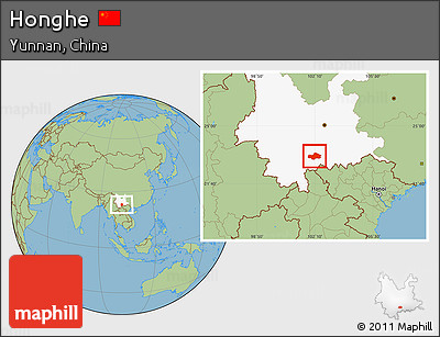 Savanna Style Location Map of Honghe, highlighted parent region
