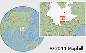 Savanna Style Location Map of Honghe, highlighted parent region, hill shading