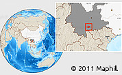 Shaded Relief Location Map of Honghe, highlighted country, highlighted parent region
