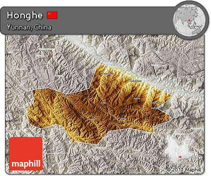Physical Map of Honghe, lighten, semi-desaturated