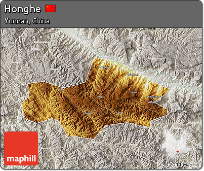 Physical Map of Honghe, lighten, semi-desaturated