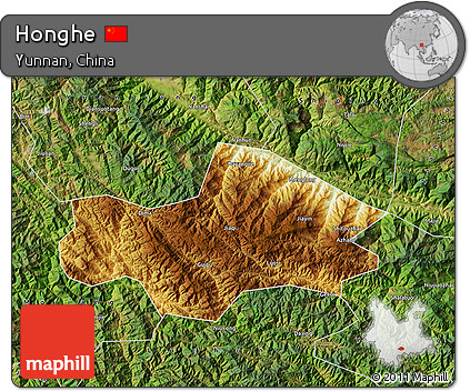 Physical Map of Honghe, satellite outside