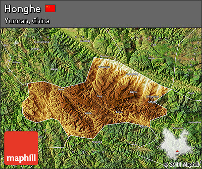 Physical Map of Honghe, satellite outside