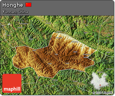 Physical Map of Honghe, satellite outside