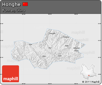 Silver Style Map of Honghe, single color outside