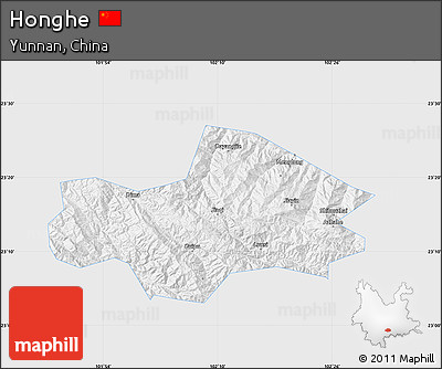 Silver Style Map of Honghe, single color outside
