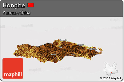 Physical Panoramic Map of Honghe, cropped outside
