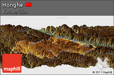 Physical Panoramic Map of Honghe, darken