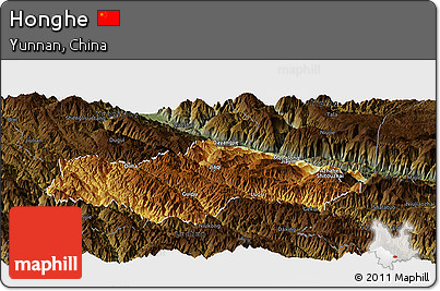 Physical Panoramic Map of Honghe, darken