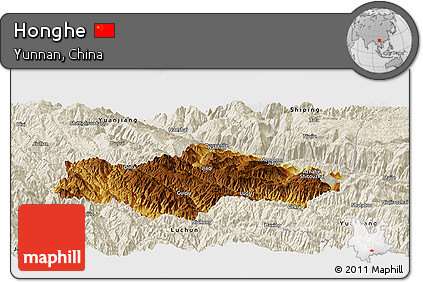 Physical Panoramic Map of Honghe, shaded relief outside