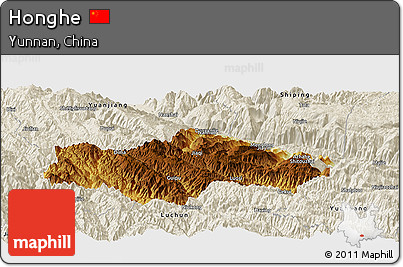 Physical Panoramic Map of Honghe, shaded relief outside