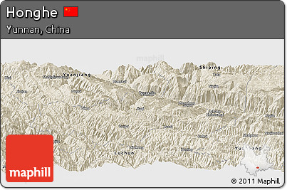 Shaded Relief Panoramic Map of Honghe