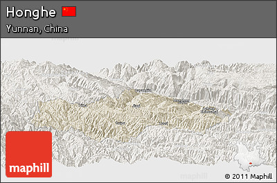 Shaded Relief Panoramic Map of Honghe, lighten
