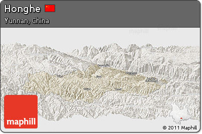 Shaded Relief Panoramic Map of Honghe, lighten