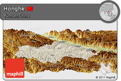 Shaded Relief Panoramic Map of Honghe, physical outside