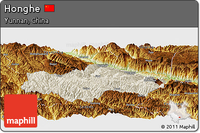 Shaded Relief Panoramic Map of Honghe, physical outside