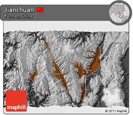 Physical 3D Map of Jianchuan, desaturated