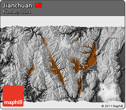 Physical 3D Map of Jianchuan, desaturated