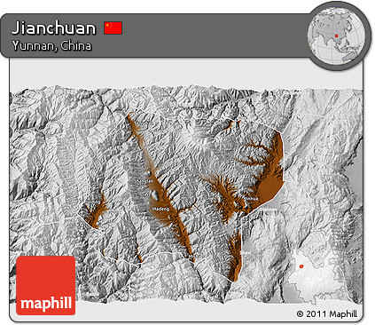 Physical 3D Map of Jianchuan, lighten, desaturated