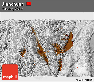 Physical 3D Map of Jianchuan, lighten, desaturated