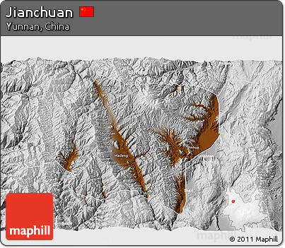 Physical 3D Map of Jianchuan, lighten, desaturated